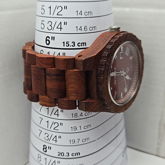 Mens Bewell Zebra Wood 45mm Date Watch Analog Quartz Lightweight Handmade Unique - Picture 6 of 9